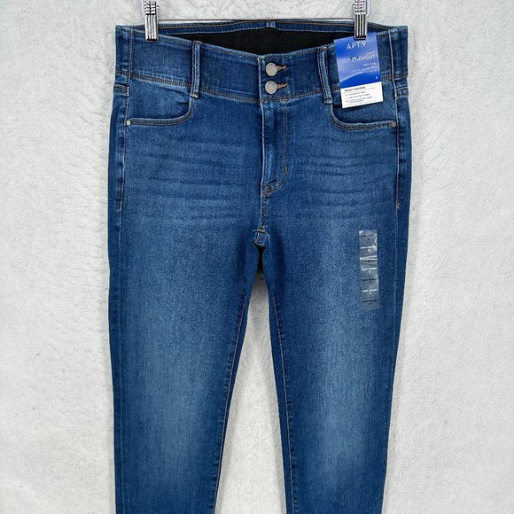 Apt 9 Jeans Womens 8 Blue Denim Curvy Straight Slimming Tummy Waistband Pants - Picture 2 of 16